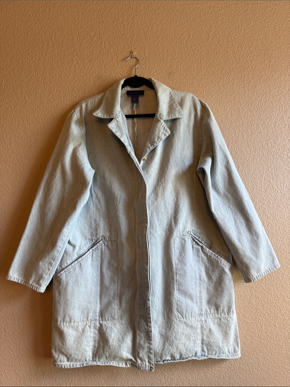 Vintage Light Wash Denim Longline Chore Jacket Coat